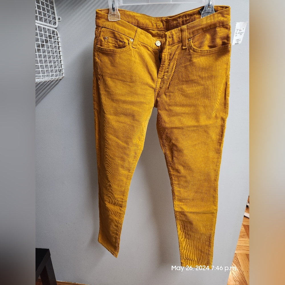 7 For All Mankind Mustard Yellow Corduroy Skinny Pants